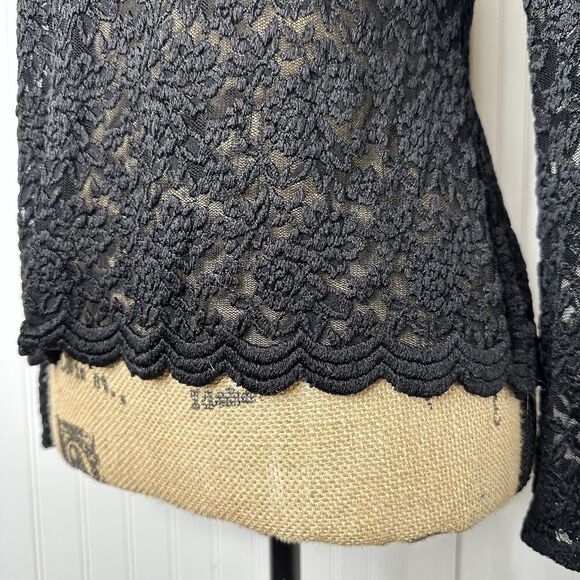 Black Sheer Floral Mesh Top Womens Sz S? Long Sleeve Dark Romantic Fairy Witchy - Picture 3 of 12